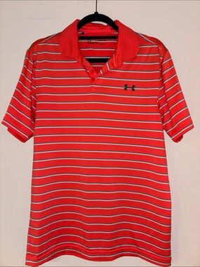 Under Armour Orange and White Striped Men's Polo